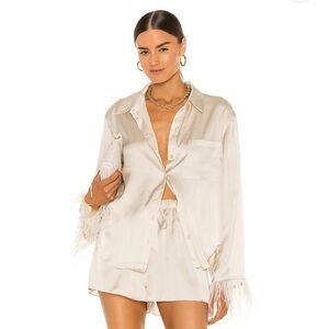 Revolve L’Academie Silk Feather blouse in ivory